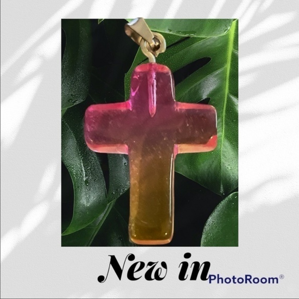 Handmade Natural gemstone cross necklace- pink and yellow